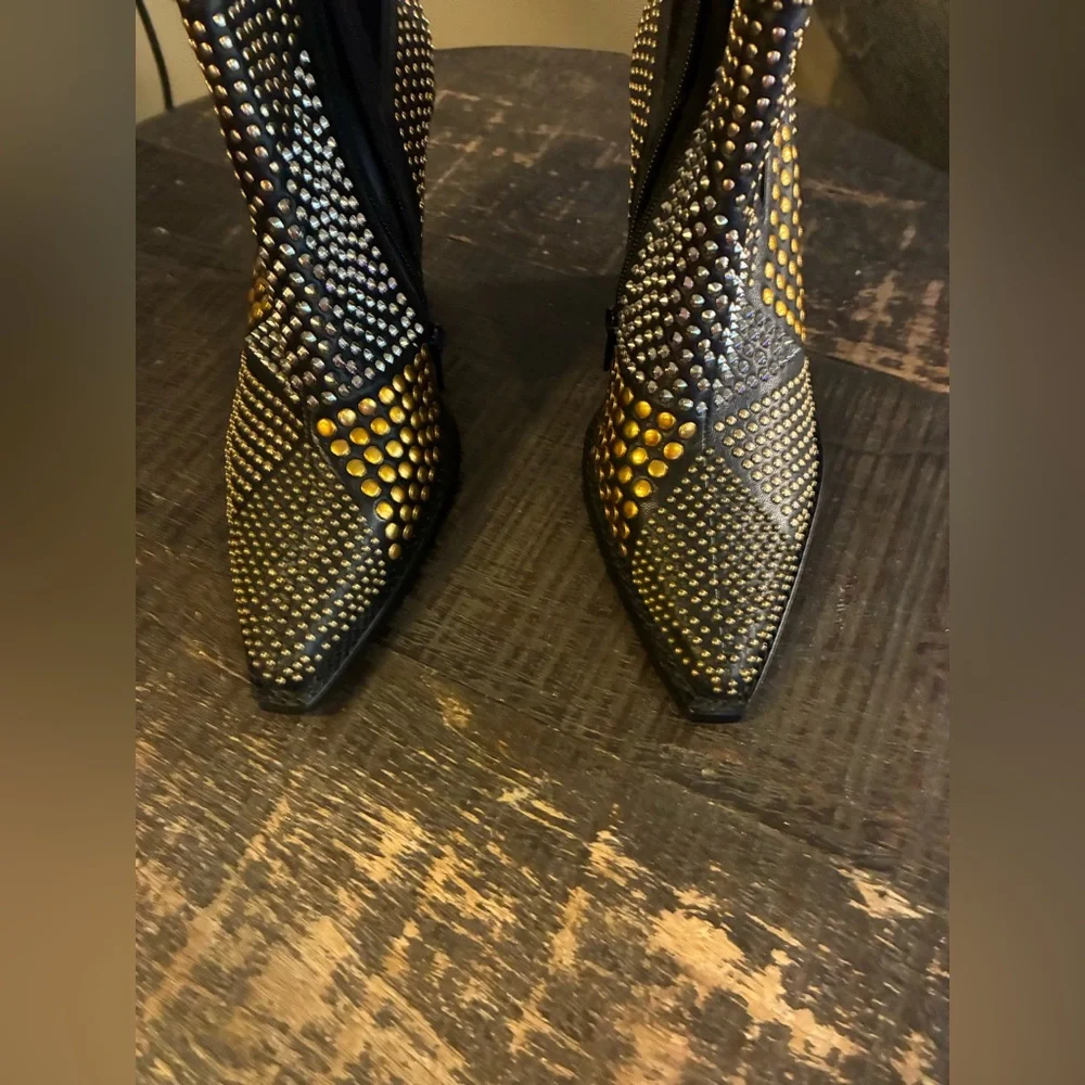 Jeffrey Campbell Black and Gold Studded Ankle Boots